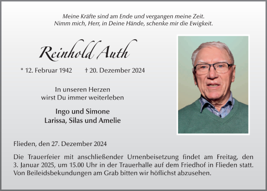Traueranzeige von Reinhold Auth von FZ