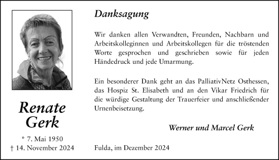 Traueranzeige von Renate Gerk von FZ