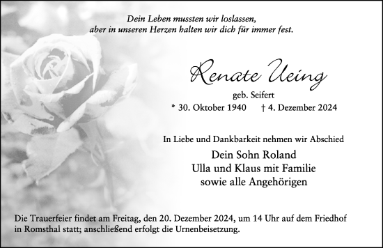 Traueranzeige von Renate Ueing von FZ
