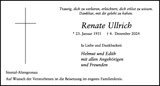 Traueranzeige von Renate Ullrich von FZ