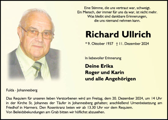 Traueranzeige von Richard Ullrich von FZ
