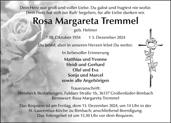 Traueranzeige von Rosa Margareta Tremmel von FZ