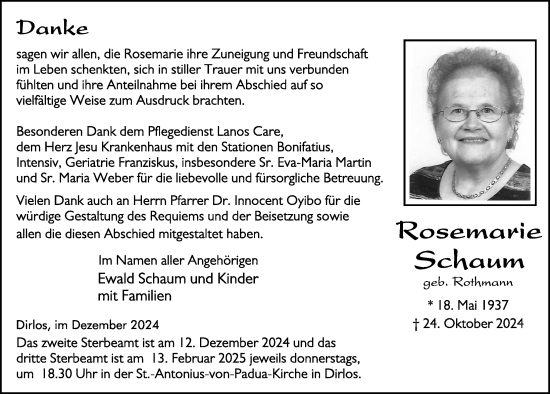 Traueranzeige von Rosemarie Schaum von FZ
