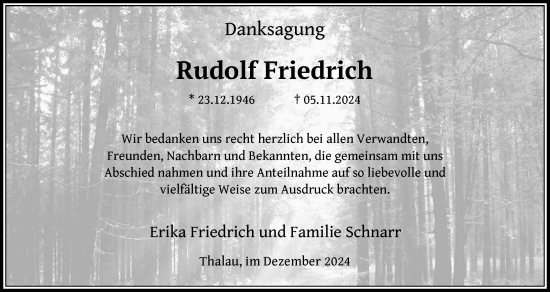 Traueranzeige von Rudolf Friedrich von FZ