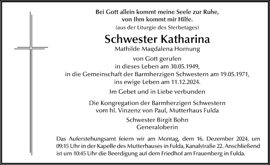 Traueranzeige von Schwester Katharina von FZ