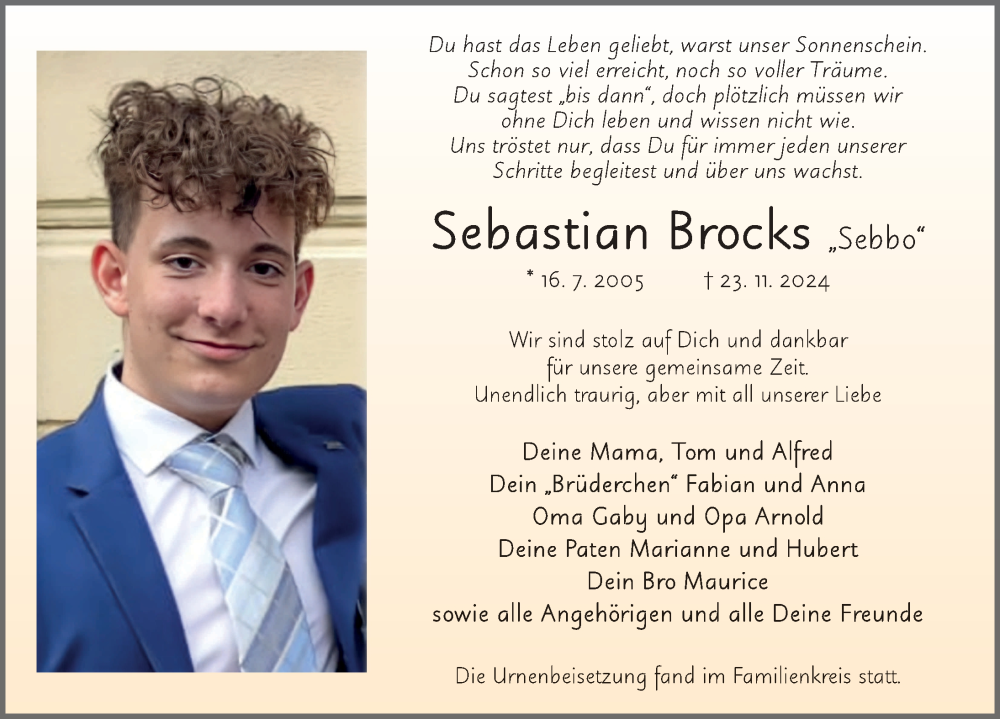  Traueranzeige für Sebastian Brocks vom 14.12.2024 aus FZ