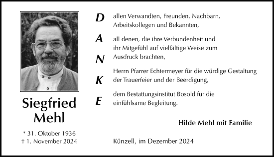 Traueranzeige von Siegfried Mehl von FZ