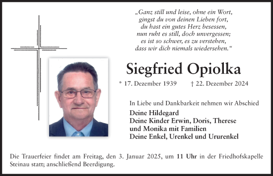 Traueranzeige von Siegfried Opiolka von FZ