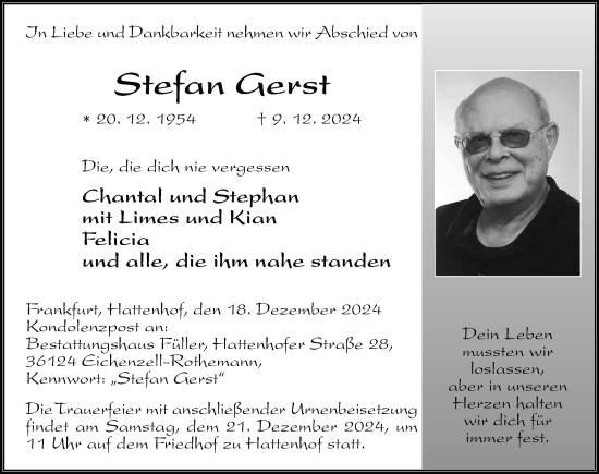 Traueranzeige von Stefan Gerst von FZ