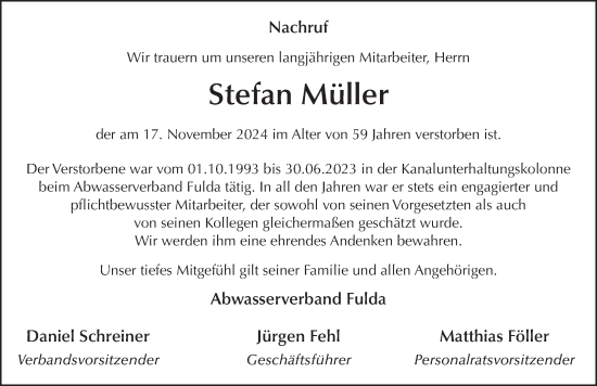 Traueranzeige von Stefan Müller von FZ