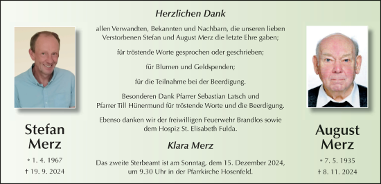Traueranzeige von Stefan und August Merz von FZ