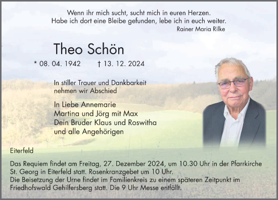 Traueranzeige von Theo Schön von FZ