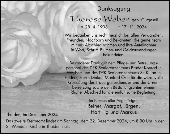Traueranzeige von Therese Weber von FZ