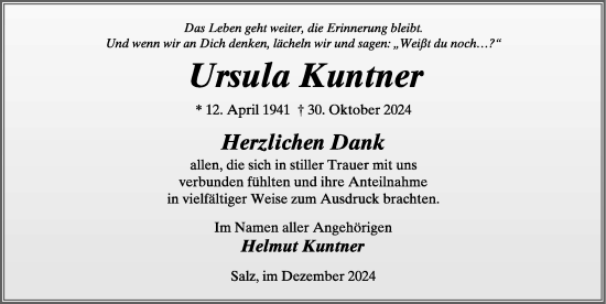 Traueranzeige von Ursula Kuntner von FZ