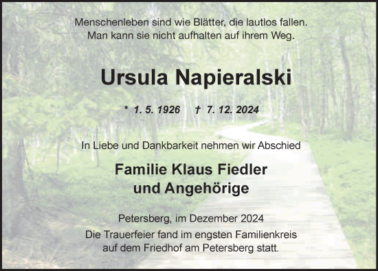 Traueranzeige von Ursula Napieralski von FZ
