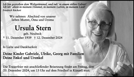 Traueranzeige von Ursula Stern von FZ