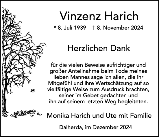 Traueranzeige von Vinzenz Harich von FZ