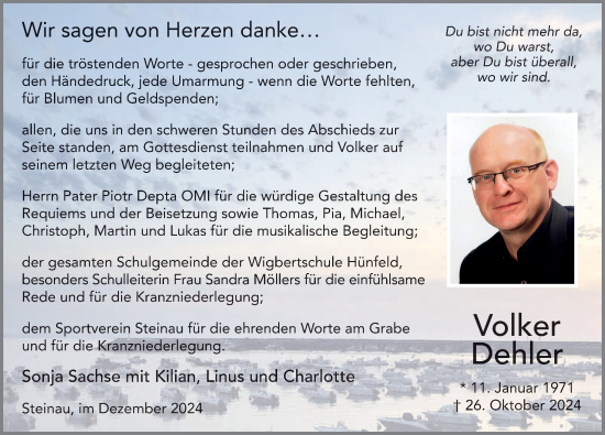 Traueranzeige von Volker Dehler von FZ