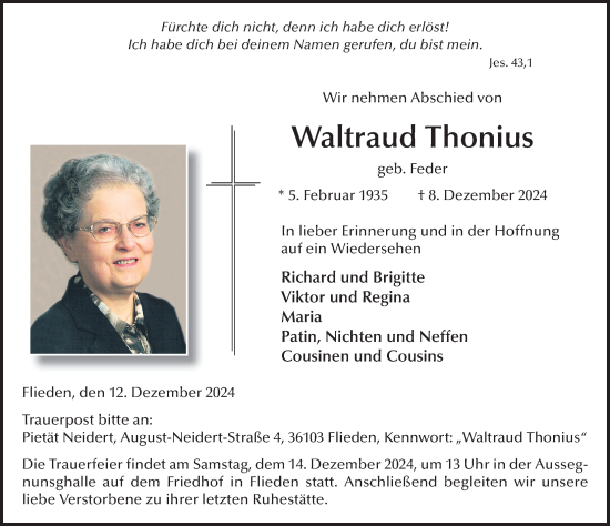 Traueranzeige von Waltraud Thonius von FZ