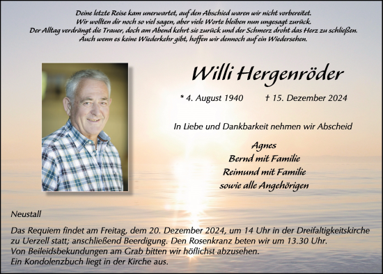 Traueranzeige von Willi Hergenröder von FZ