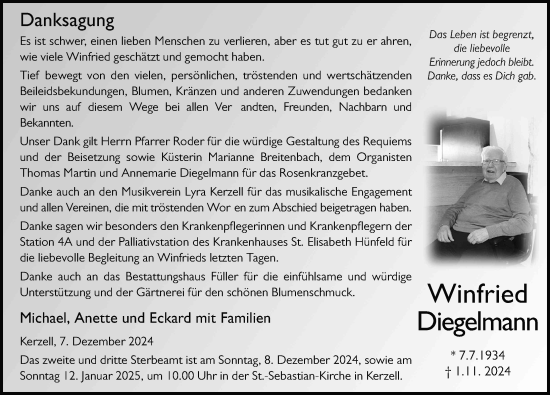 Traueranzeige von Winfried Diegelmann von FZ