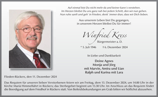 Traueranzeige von Winfried Kress von FZ