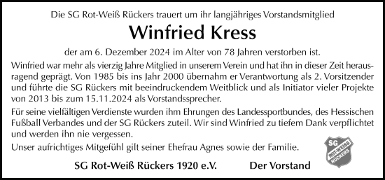 Traueranzeige von Winfried Kress von FZ