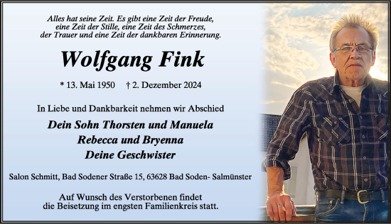 Traueranzeige von Wolfgang Fink von FZ
