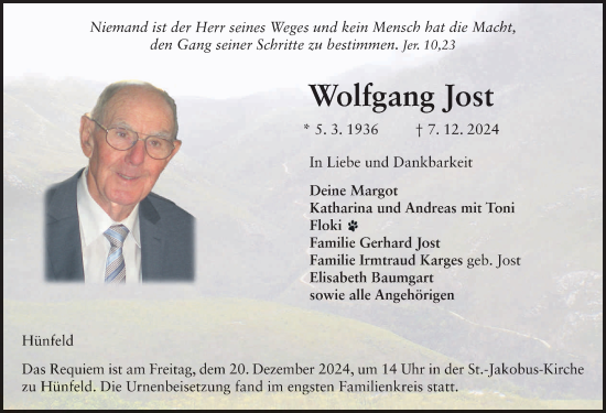 Traueranzeige von Wolfgang Jost von FZ