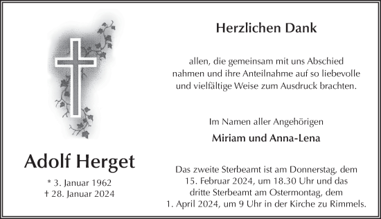 Traueranzeige von Adolf Herget von FZ