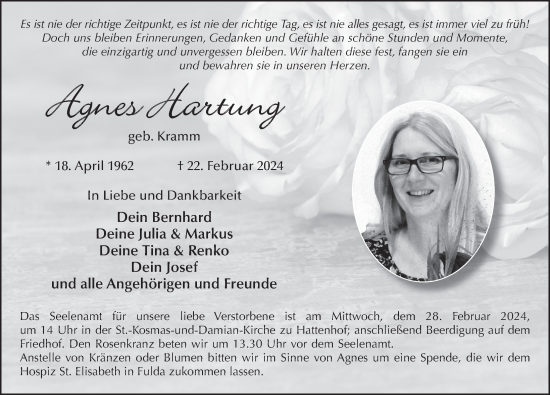 Traueranzeige von Agnes Hartung von FZ