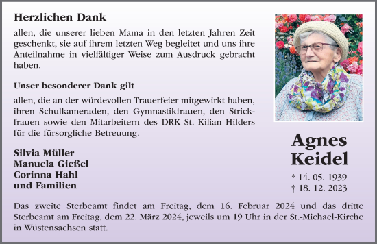 Traueranzeige von Agnes Keidel von FZ