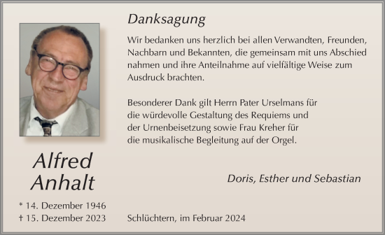 Traueranzeige von Alfred Anhalt von FZ