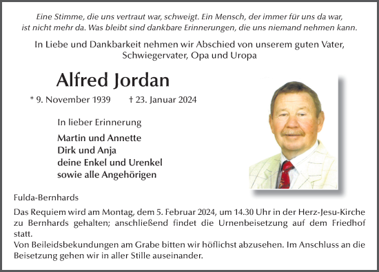 Traueranzeige von Alfred Jordan von FZ