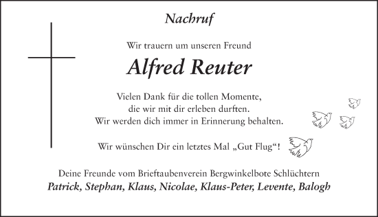 Traueranzeige von Alfred Reuter von FZ