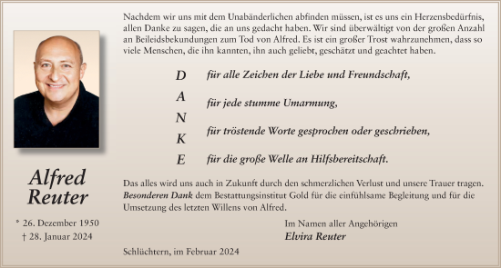 Traueranzeige von Alfred Reuter von FZ