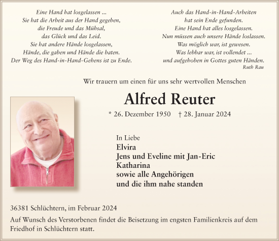 Traueranzeige von Alfred Reuter von FZ