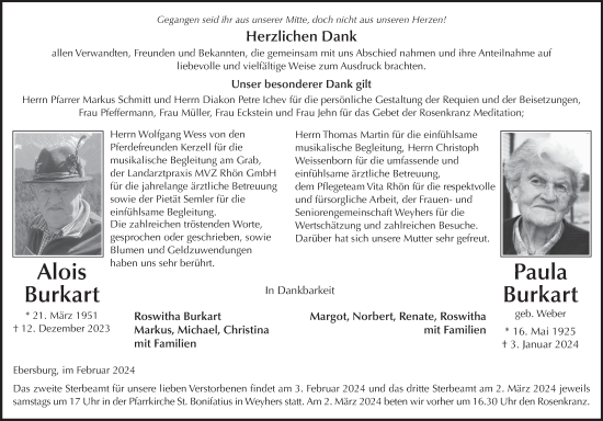 Traueranzeige von Alois Burkart von FZ