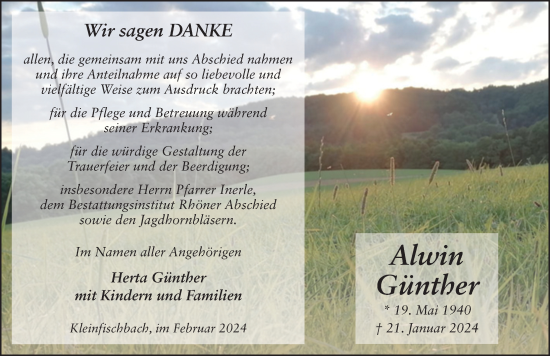 Traueranzeige von Alwin Günther von FZ