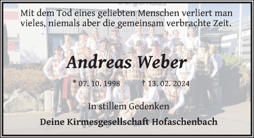  Traueranzeige für Andreas Weber vom 20.02.2024 aus FZ