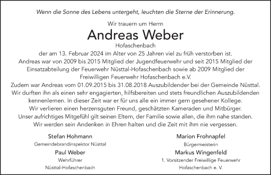 Traueranzeige von Andreas Weber von FZ