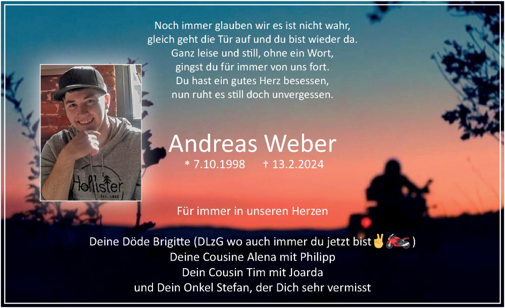  Traueranzeige für Andreas Weber vom 20.02.2024 aus FZ