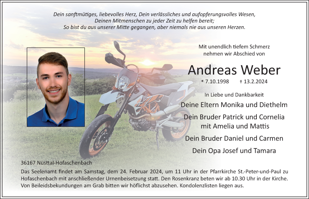  Traueranzeige für Andreas Weber vom 20.02.2024 aus FZ