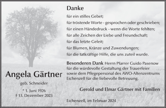 Traueranzeige von Angela Gärtner von FZ