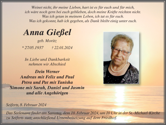 Traueranzeige von Anna Gießel von FZ