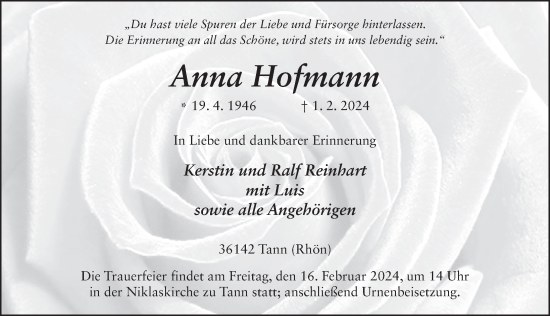 Traueranzeige von Anna Hofmann von FZ
