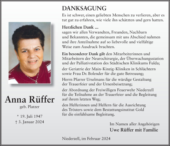 Traueranzeige von Anna Rüffer von FZ