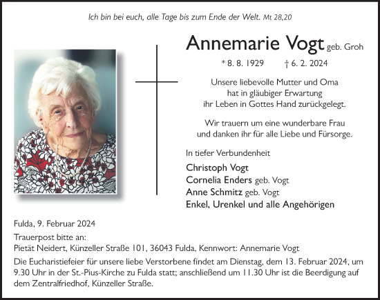 Traueranzeige von Annemarie Vogt von FZ