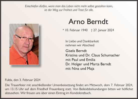 Traueranzeige von Arno Berndt von FZ