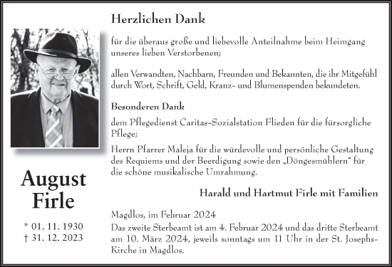 Traueranzeige von August Firle von FZ